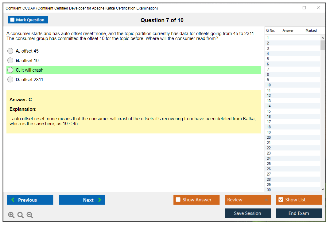 Confluent CCDAK Confluent Certified Developer for Apache Kafka Certification Examination Practice test exam simulator test engine exam dumps questions answers Image 7
