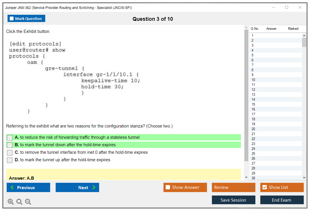Juniper JN0-362 Service Provider Routing and Switching - Specialist (JNCIS-SP) Practice test exam simulator test engine exam dumps questions answers Image 3