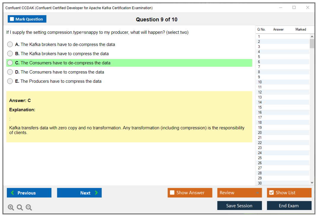 Confluent CCDAK Confluent Certified Developer for Apache Kafka Certification Examination Practice test exam simulator test engine exam dumps questions answers Image 9
