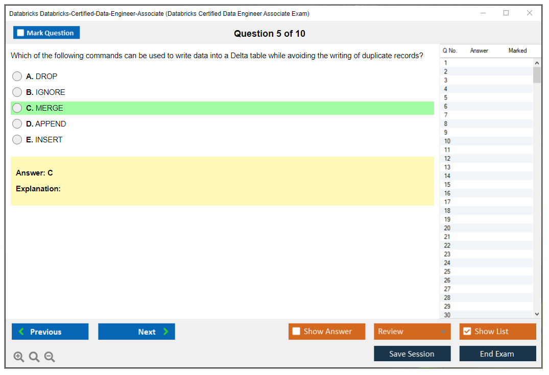 Databricks Databricks-Certified-Data-Engineer-Associate Databricks Certified Data Engineer Associate Exam Practice test exam simulator test engine exam dumps questions answers Image 5