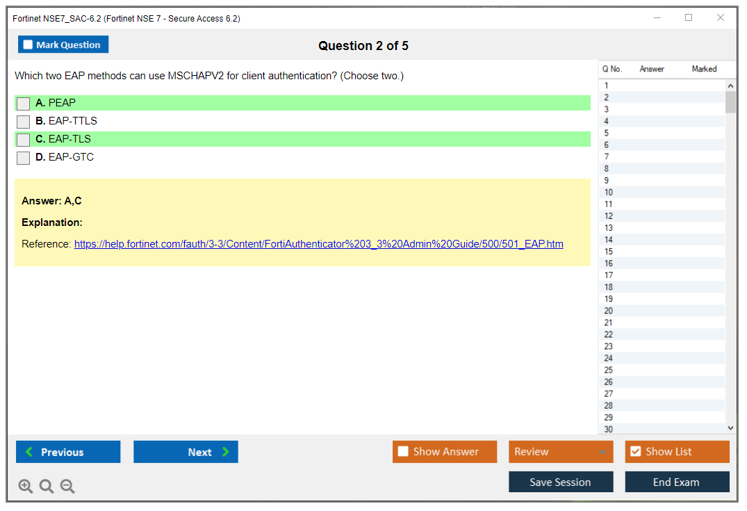 Fortinet NSE7_SAC-6.2 Fortinet NSE 7 - Secure Access 6.2 Practice test exam simulator test engine exam dumps questions answers Image 2