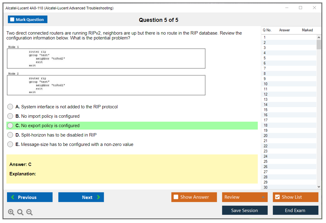 Alcatel-Lucent 4A0-110 Alcatel-Lucent Advanced Troubleshooting Practice test exam simulator test engine exam dumps questions answers Image 5
