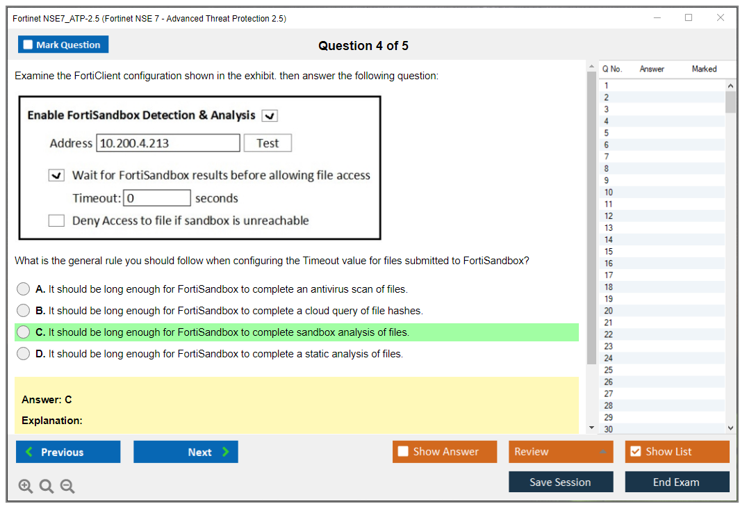 Fortinet NSE7_ATP-2.5 Fortinet NSE 7 - Advanced Threat Protection 2.5 Practice test exam simulator test engine exam dumps questions answers Image 4