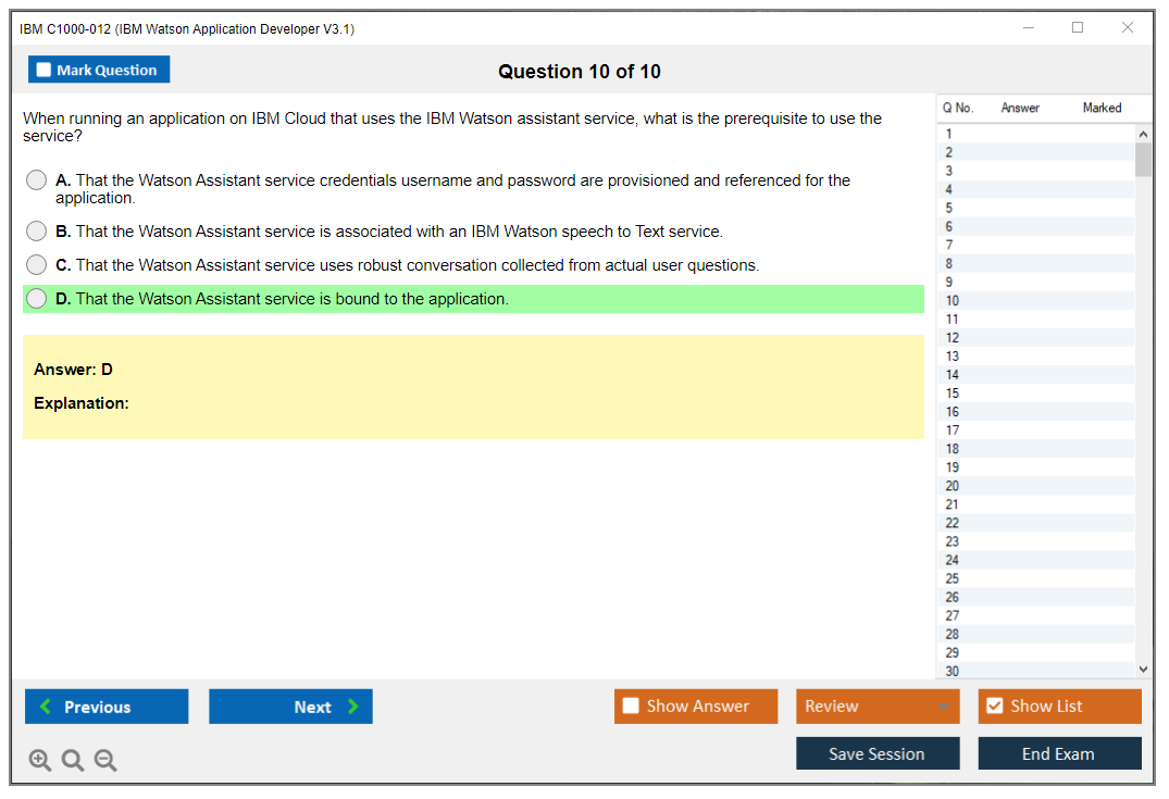 IBM C1000-012 IBM Watson Application Developer V3.1 Practice test exam simulator test engine exam dumps questions answers Image 10