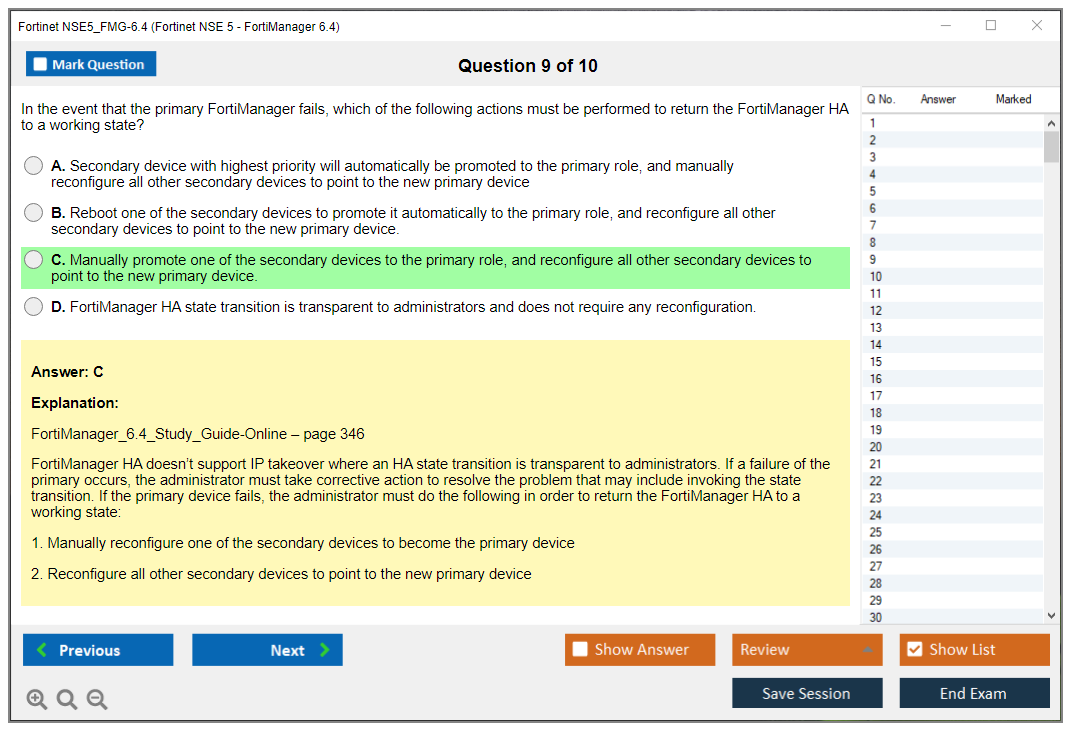 Fortinet NSE5_FMG-6.4 Fortinet NSE 5 - FortiManager 6.4 Practice test exam simulator test engine exam dumps questions answers Image 9