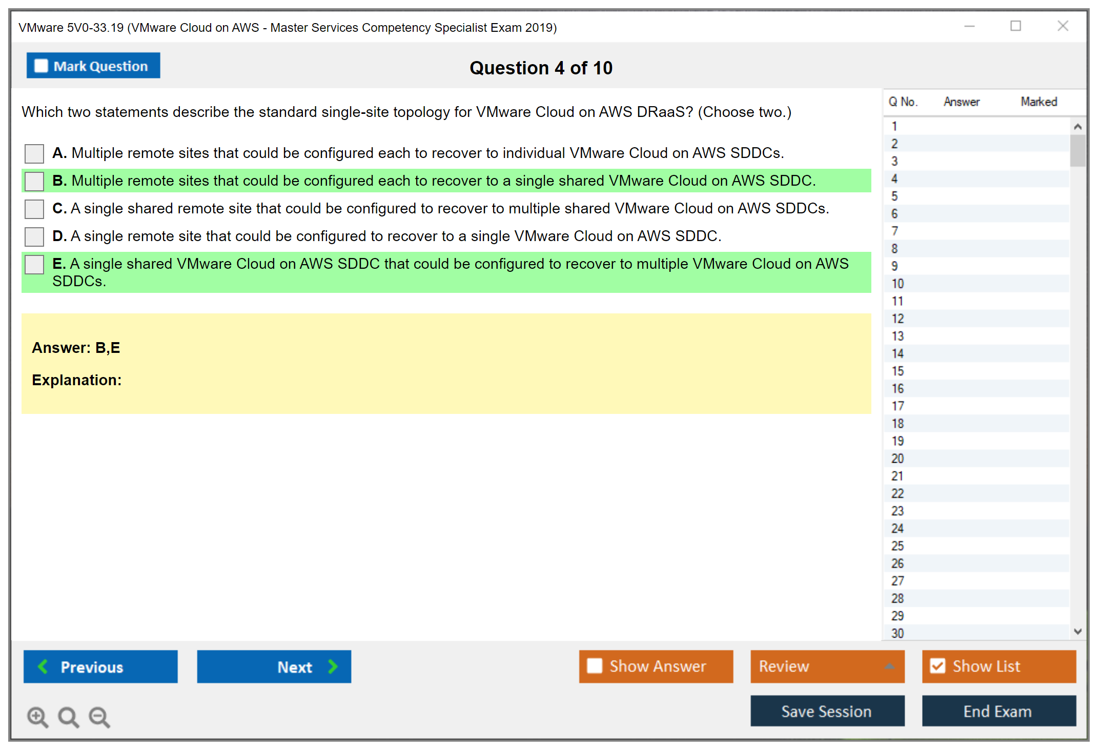 VMware 5V0-33.19 VMware Cloud on AWS - Master Services Competency Specialist Exam 2019 Practice test exam simulator test engine exam dumps questions answers Image 4
