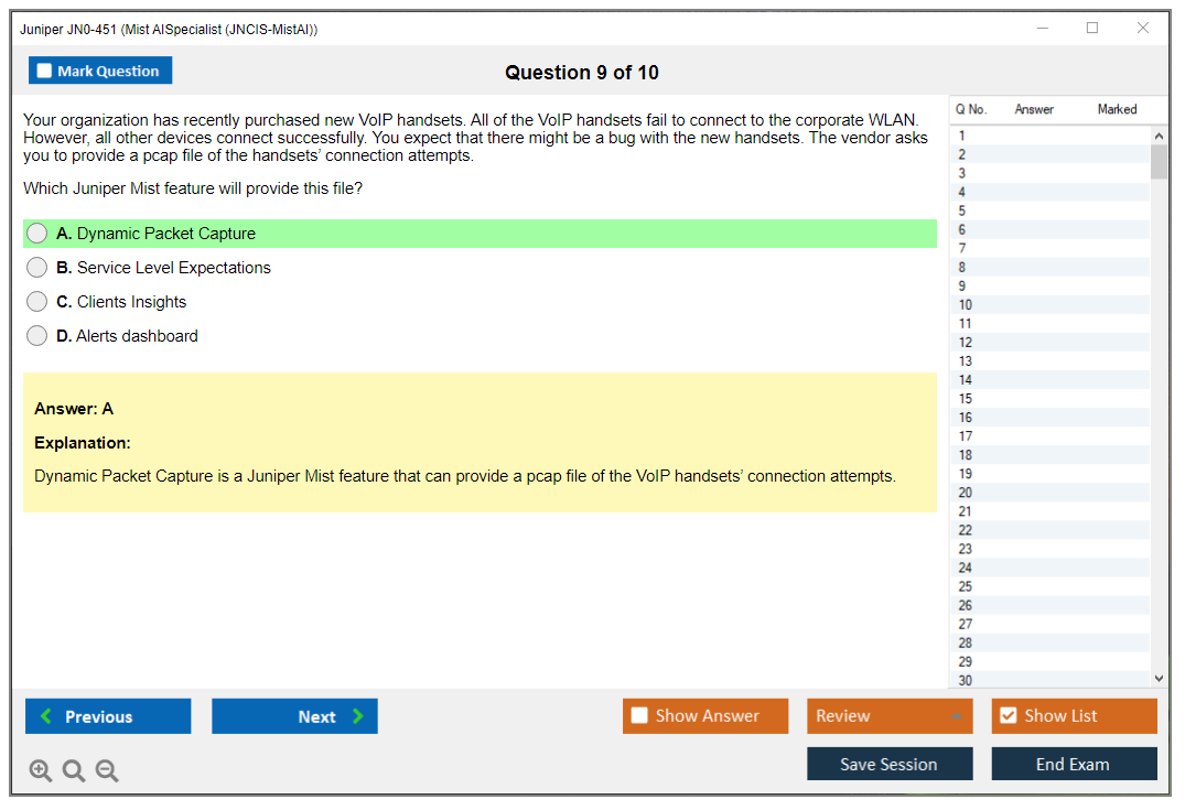 Juniper JN0-451 Mist AI - Specialist (JNCIS-MistAI) Practice test exam simulator test engine exam dumps questions answers Image 9