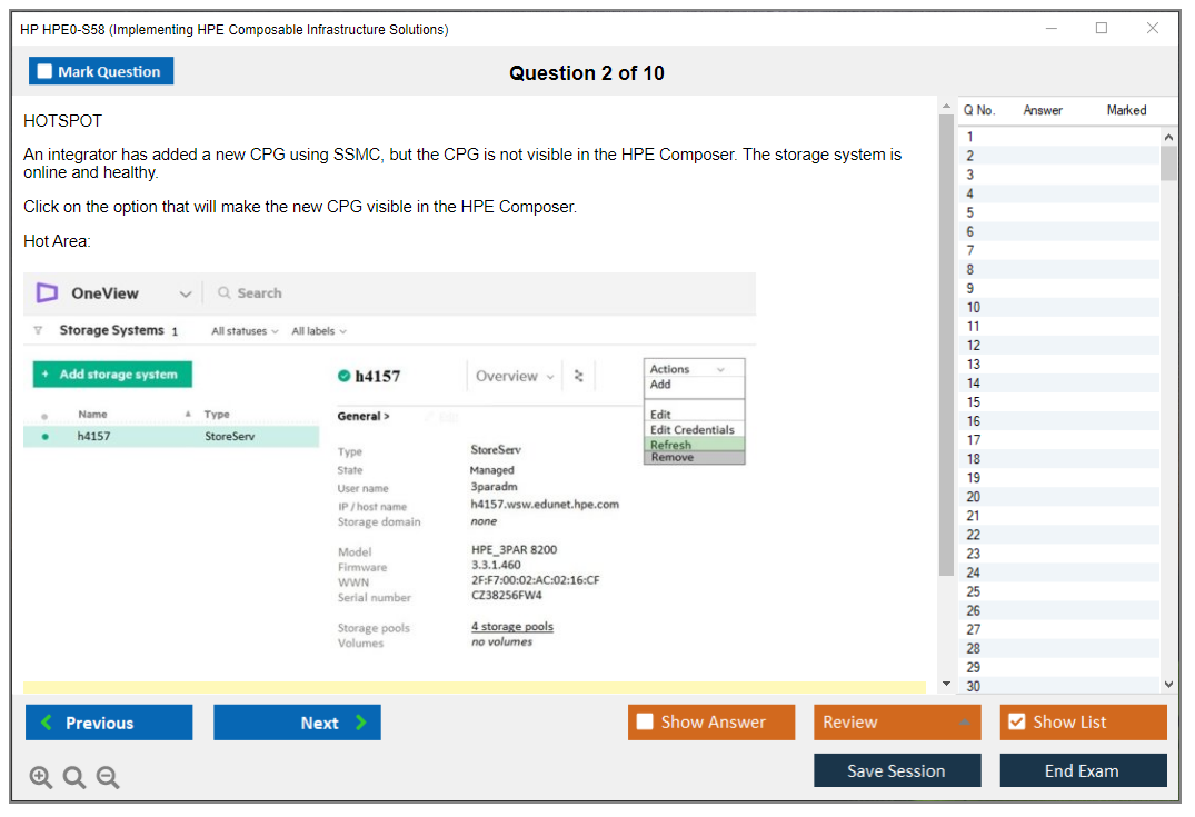 HP HPE0-S58 Implementing HPE Composable Infrastructure Solutions Practice test exam simulator test engine exam Prep practice test questions answers Image 2
