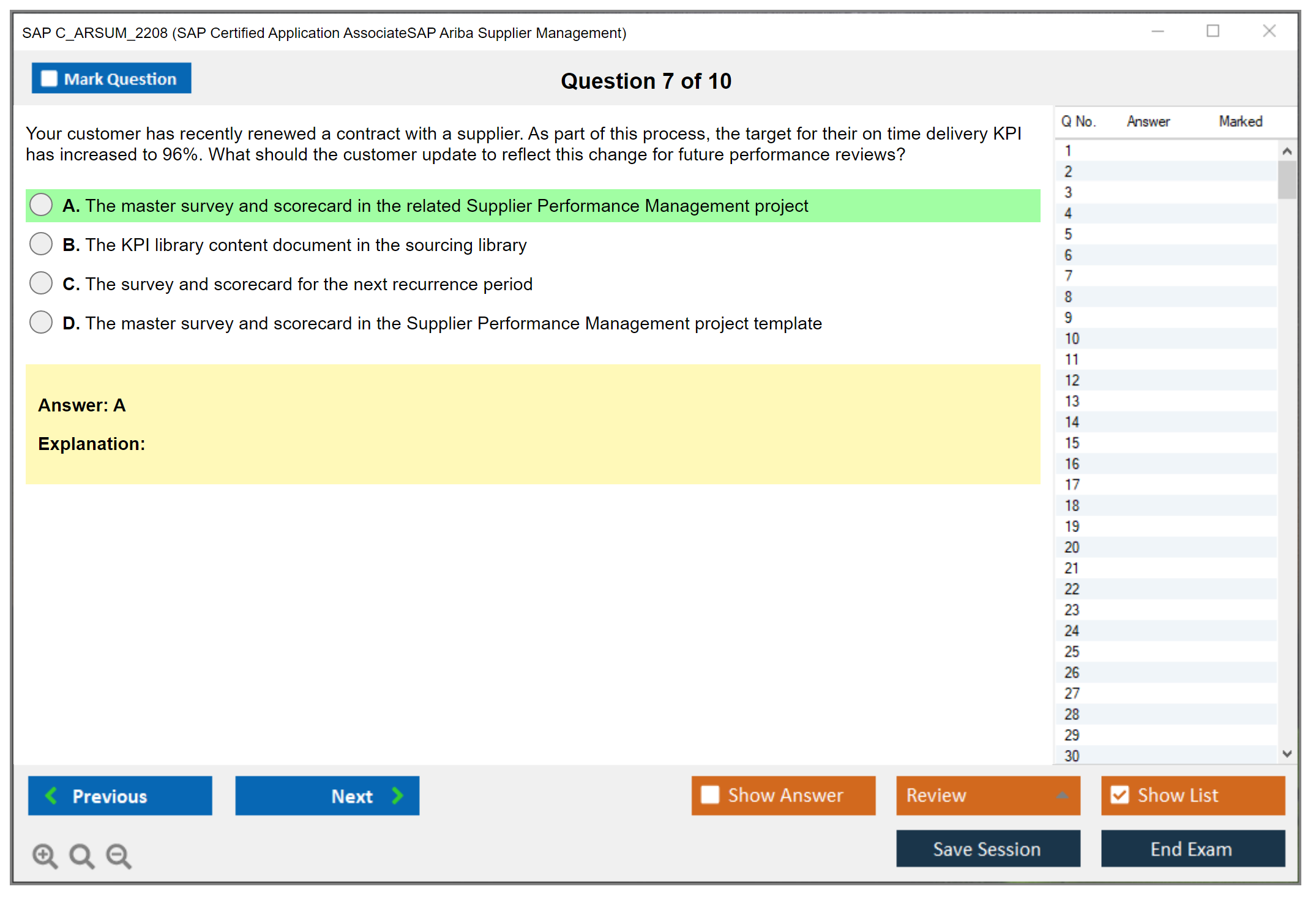 SAP C_ARSUM_2208 SAP Certified Application AssociateSAP Ariba Supplier Management Practice test exam simulator test engine exam dumps questions answers Image 7