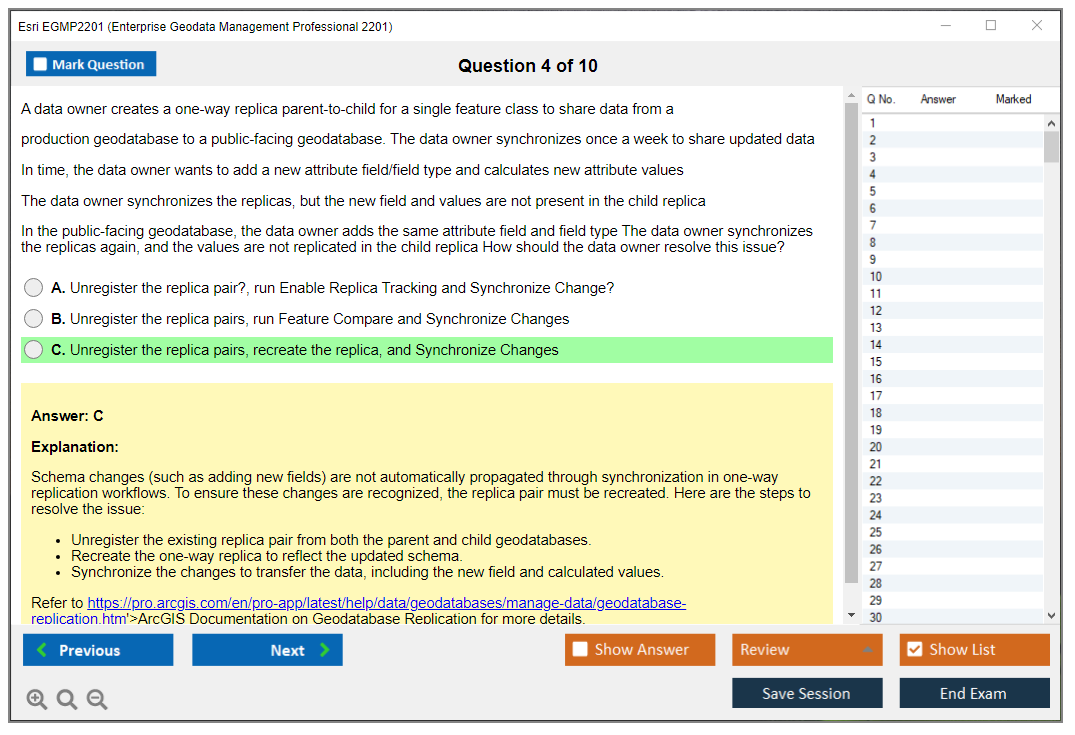Esri EGMP2201 Enterprise Geodata Management Professional 2201 Practice test exam simulator test engine exam dumps questions answers Image 4