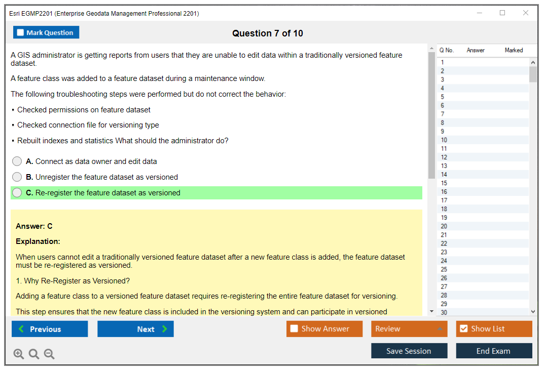 Esri EGMP2201 Enterprise Geodata Management Professional 2201 Practice test exam simulator test engine exam dumps questions answers Image 7
