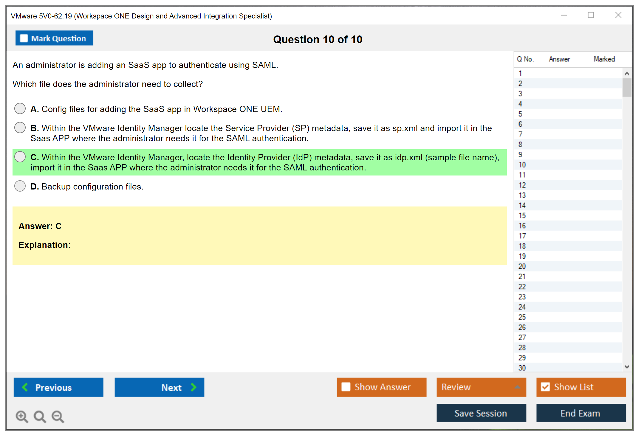 VMware 5V0-62.19 Workspace ONE Design and Advanced Integration Specialist Practice test exam simulator test engine exam dumps questions answers Image 10
