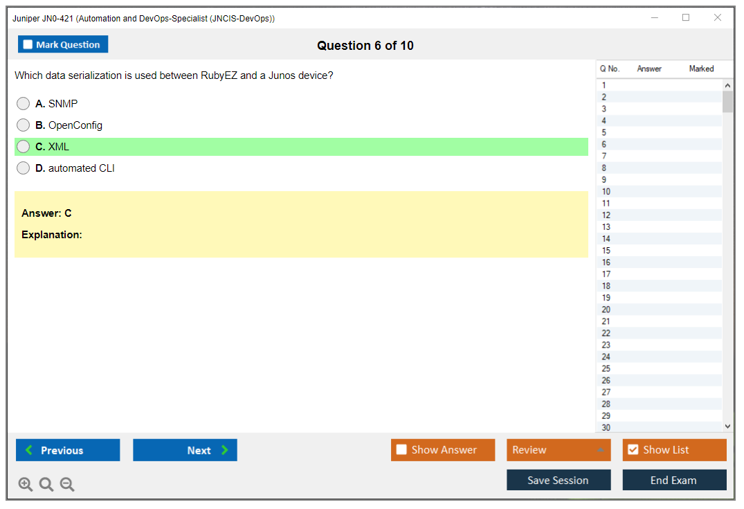 Juniper JN0-421 Automation and DevOps-Specialist (JNCIS-DevOps) Practice test exam simulator test engine exam dumps questions answers Image 6