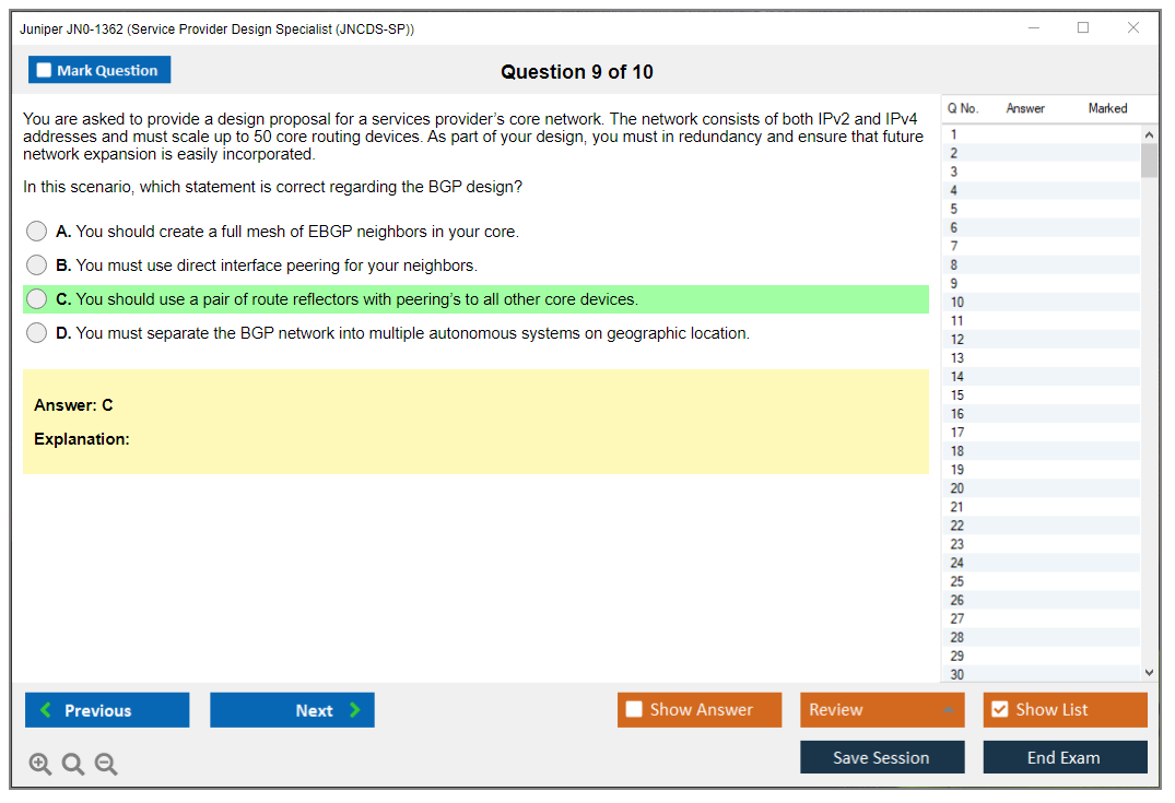 Juniper JN0-1362 Service Provider Design Specialist (JNCDS-SP) Practice test exam simulator test engine exam dumps questions answers Image 9