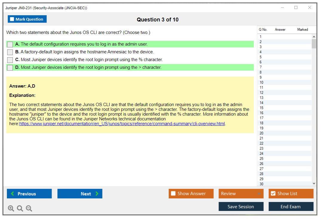 Juniper JN0-231 Security-Associate (JNCIA-SEC) Practice test exam simulator test engine exam dumps questions answers Image 3
