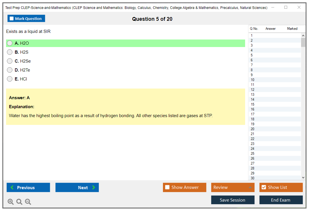 Test Prep CLEP-Science-and-Mathematics CLEP Science and Mathematics: Biology, Calculus, Chemistry, College Algebra & Mathematics, Precalculus, Natural Sciences Practice test exam simulator test engine exam Prep practice test questions answers Image 5