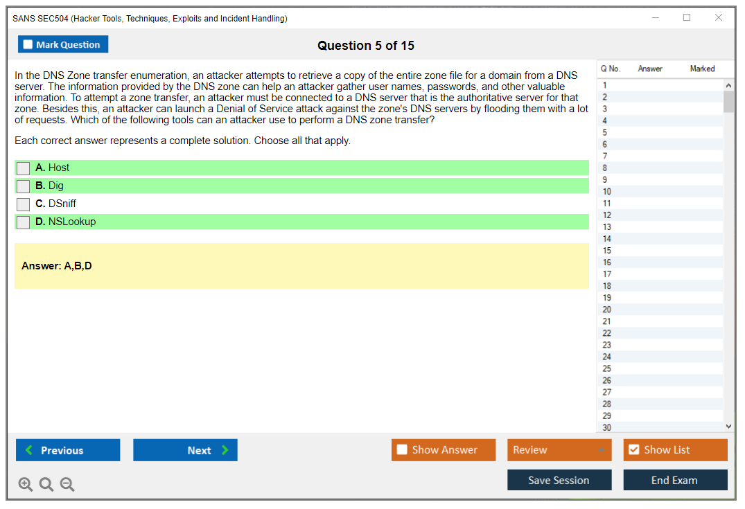 SANS SEC504 Hacker Tools, Techniques, Exploits and Incident Handling Practice test exam simulator test engine exam dumps questions answers Image 5