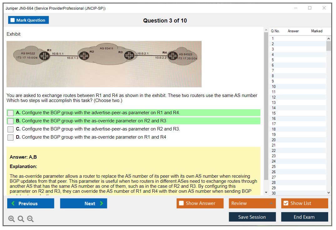 Juniper JN0-664 Service Provider Professional (JNCIP-SP) Practice test exam simulator test engine exam dumps questions answers Image 3