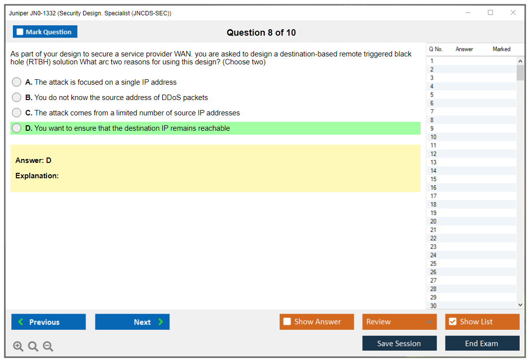 Juniper JN0-1332 Security Design. Specialist (JNCDS-SEC) Practice test exam simulator test engine exam dumps questions answers Image 8