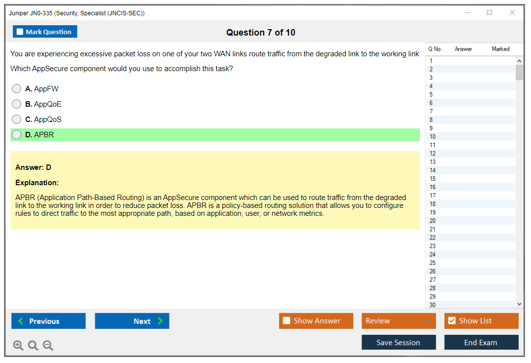 Juniper JN0-335 Security, Specialist (JNCIS-SEC) Practice test exam simulator test engine exam dumps questions answers Image 7