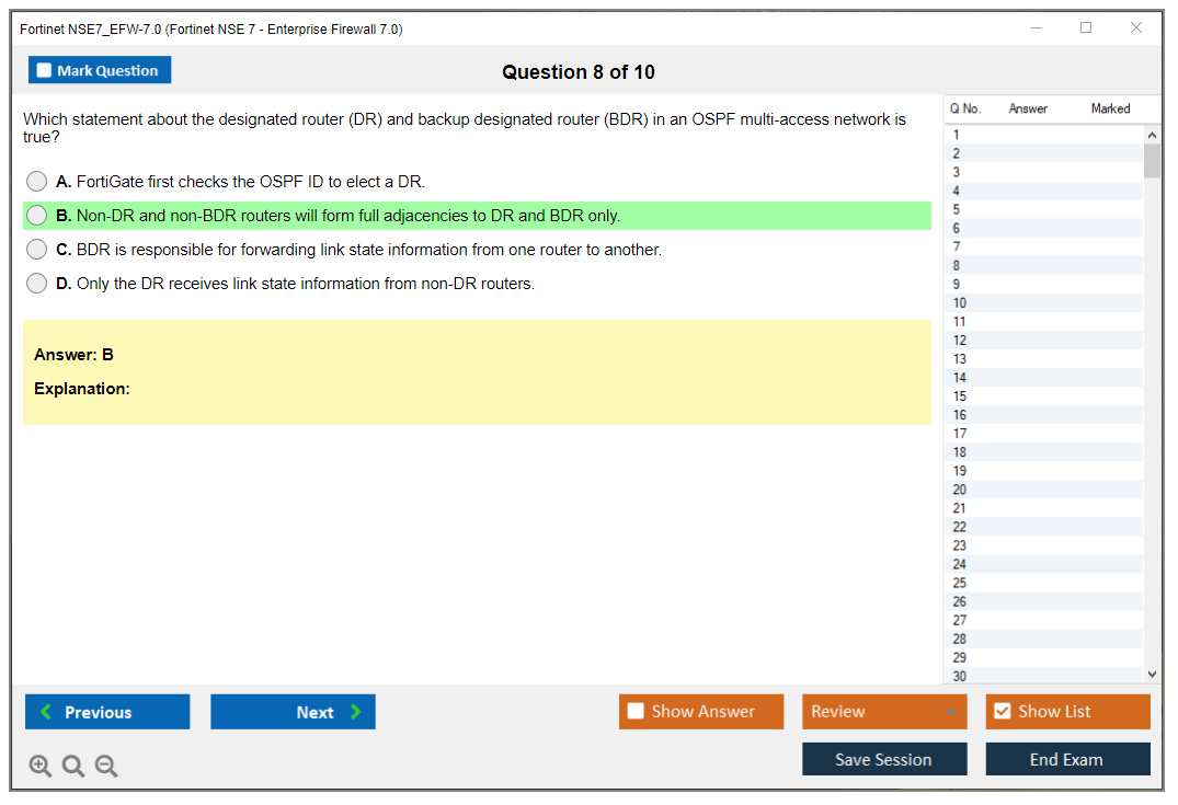 Fortinet NSE7_EFW-7.0 Fortinet NSE 7 - Enterprise Firewall 7.0 Practice test exam simulator test engine exam dumps questions answers Image 8
