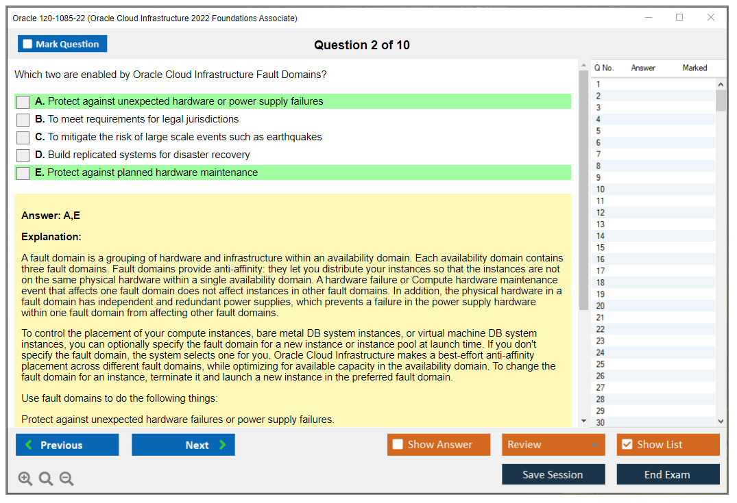 Oracle 1z0-1085-22 Oracle Cloud Infrastructure 2022 Foundations Associate Practice test exam simulator test engine exam dumps questions answers Image 2