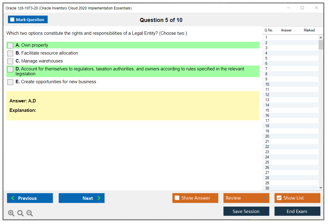 Oracle 1z0-1073-20 Oracle Inventory Cloud 2020 Implementation Essentials Practice test exam simulator test engine exam Prep practice test questions answers Image 5