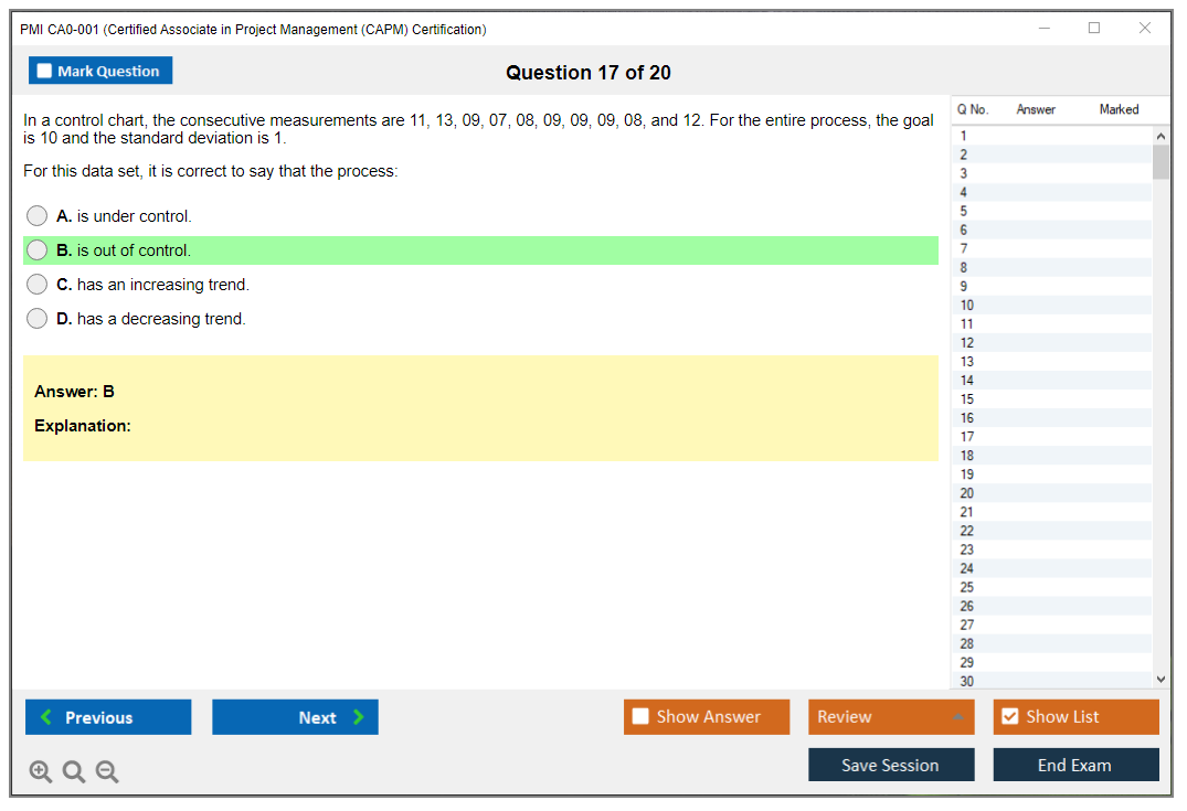 PMI CA0-001 Certified Associate in Project Management (CAPM) Certification Practice test exam simulator test engine exam dumps questions answers Image 17
