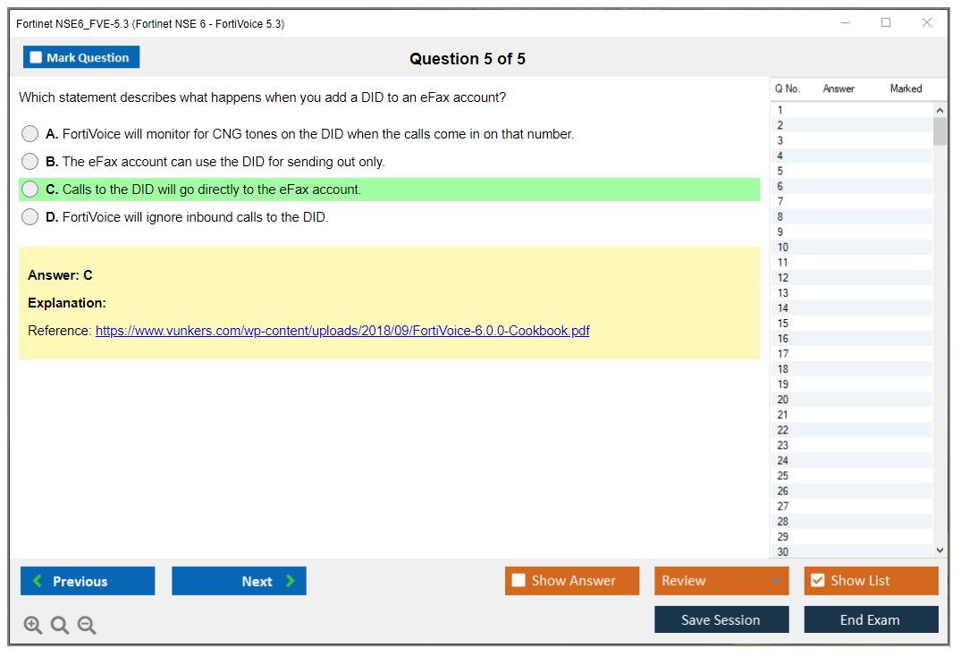 Fortinet NSE6_FVE-5.3 Fortinet NSE 6 - FortiVoice 5.3 Practice test exam simulator test engine exam dumps questions answers Image 5