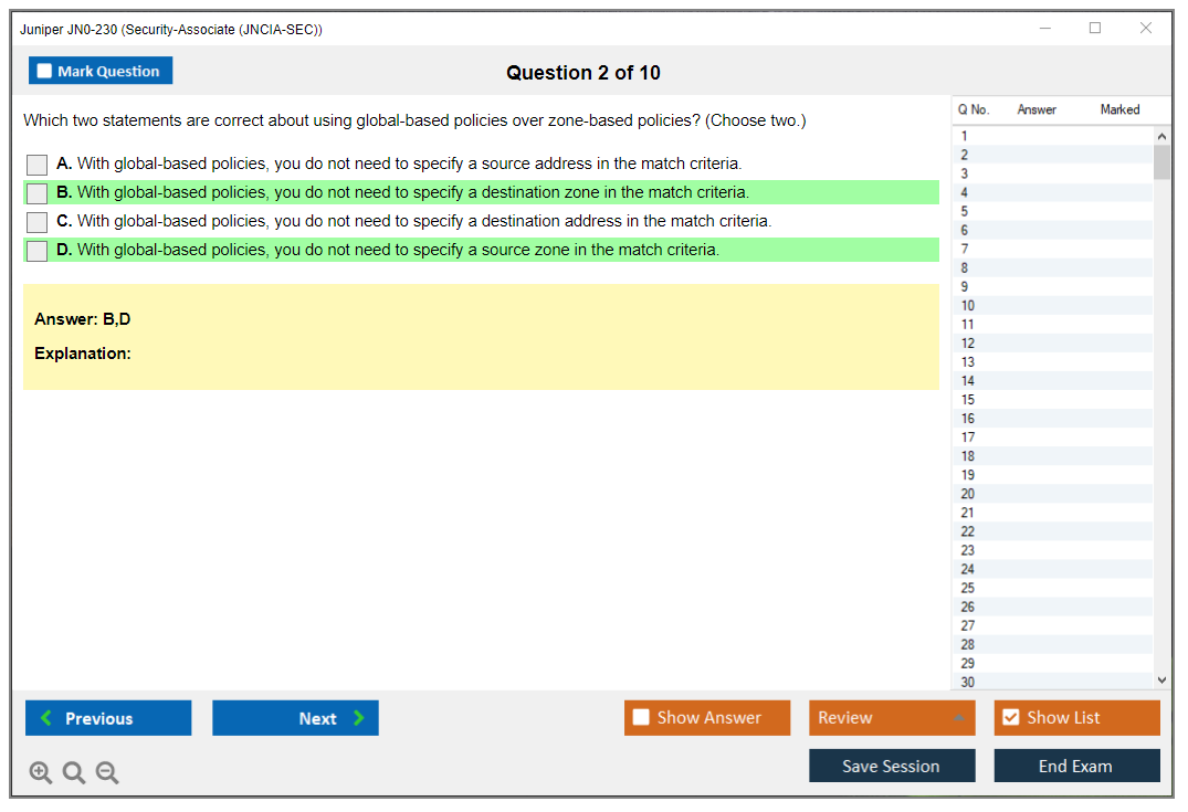 Juniper JN0-230 Security-Associate (JNCIA-SEC) Practice test exam simulator test engine exam dumps questions answers Image 2