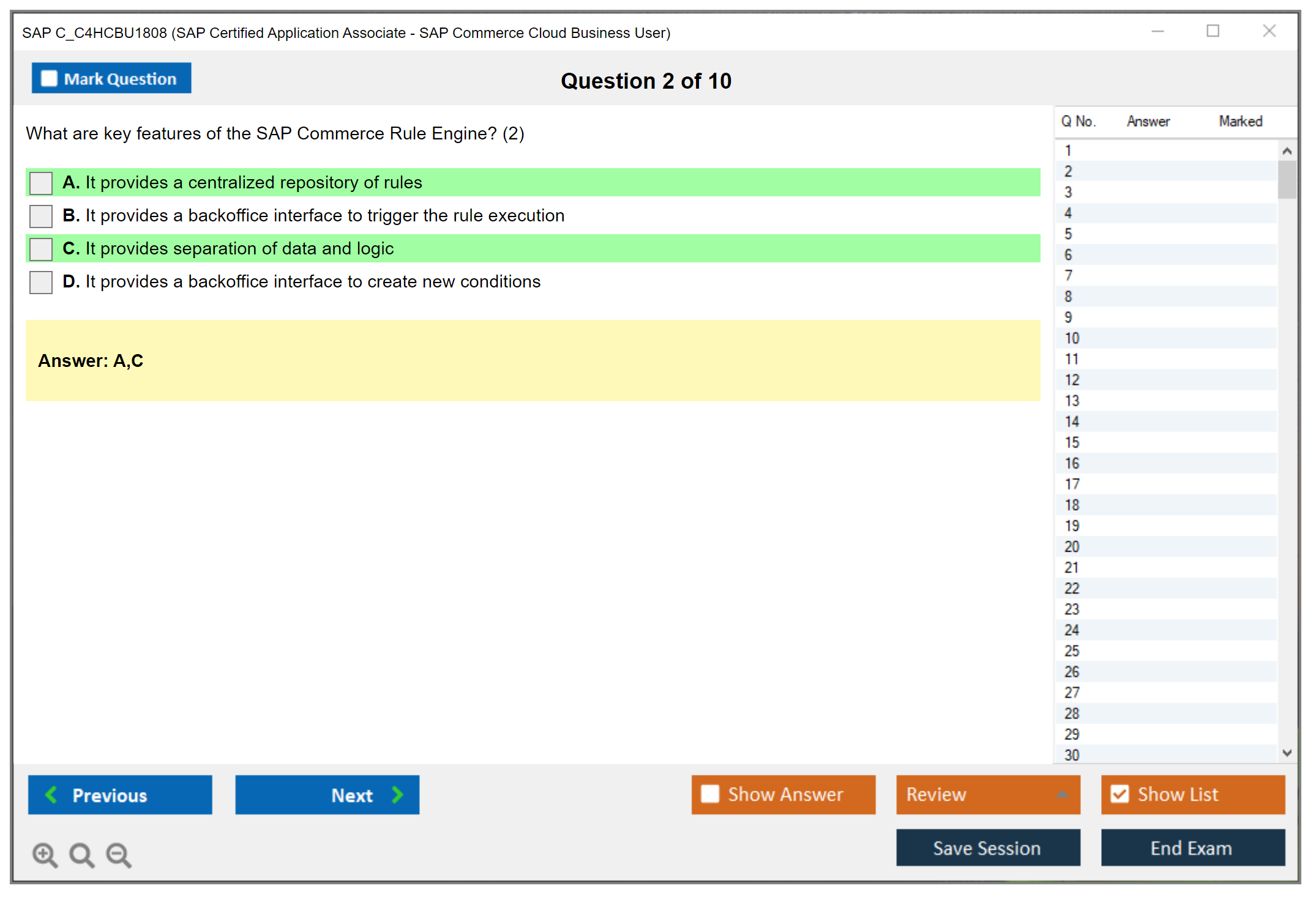SAP C_C4HCBU1808 SAP Certified Application Associate - SAP Commerce Cloud Business User Practice test exam simulator test engine exam dumps questions answers Image 2