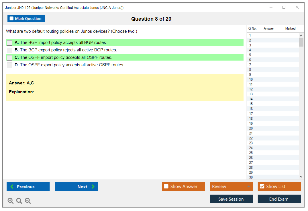 Juniper JN0-102 Juniper Networks Certified Associate Junos (JNCIA-Junos) Practice test exam simulator test engine exam dumps questions answers Image 8