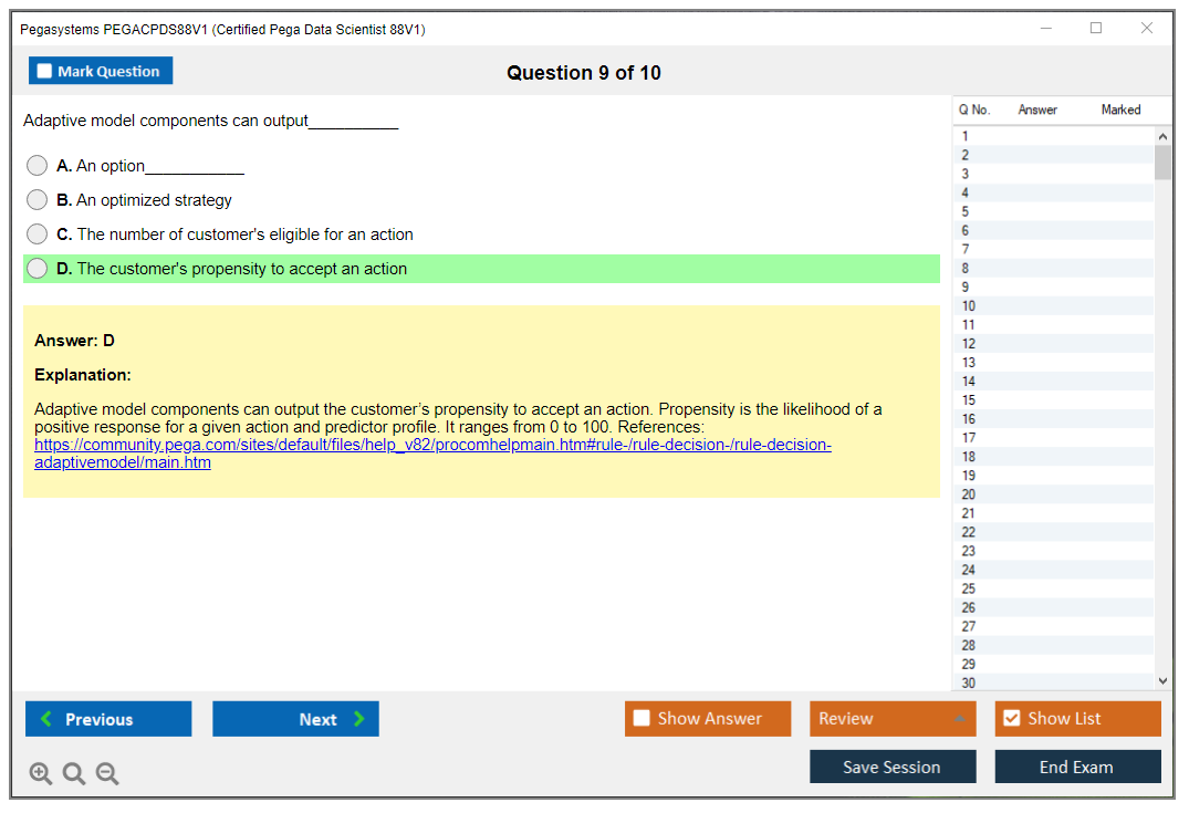 Pegasystems PEGACPDS88V1 Certified Pega Data Scientist 8.8 Practice test exam simulator test engine exam dumps questions answers Image 9
