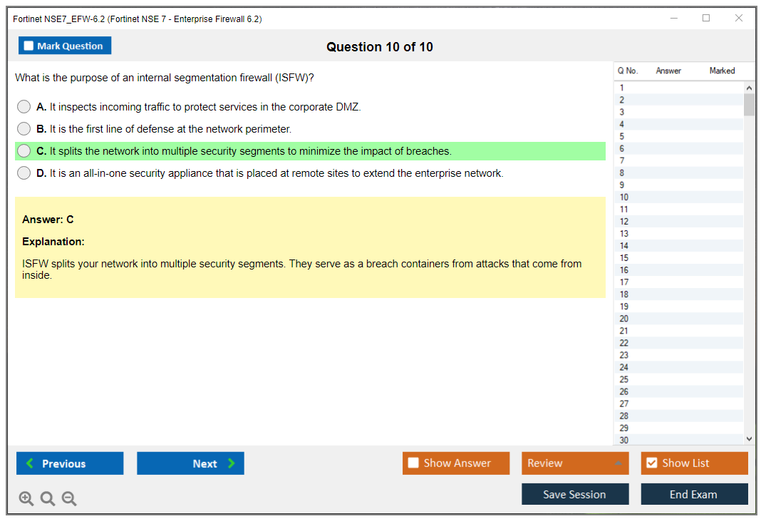 Fortinet NSE7_EFW-6.2 Fortinet NSE 7 - Enterprise Firewall 6.2 Practice test exam simulator test engine exam dumps questions answers Image 10
