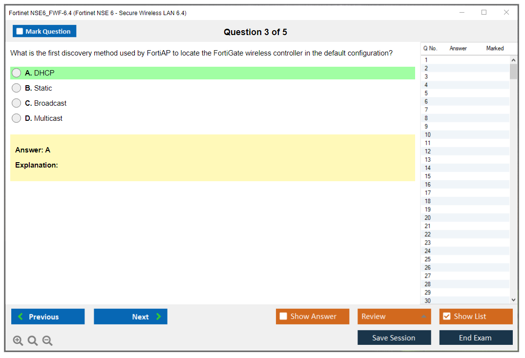 Fortinet NSE6_FWF-6.4 Fortinet NSE 6 - Secure Wireless LAN 6.4 Practice test exam simulator test engine exam dumps questions answers Image 3
