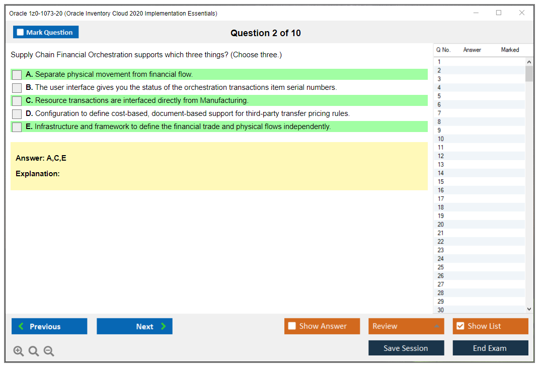 Oracle 1z0-1073-20 Oracle Inventory Cloud 2020 Implementation Essentials Practice test exam simulator test engine exam Prep practice test questions answers Image 2