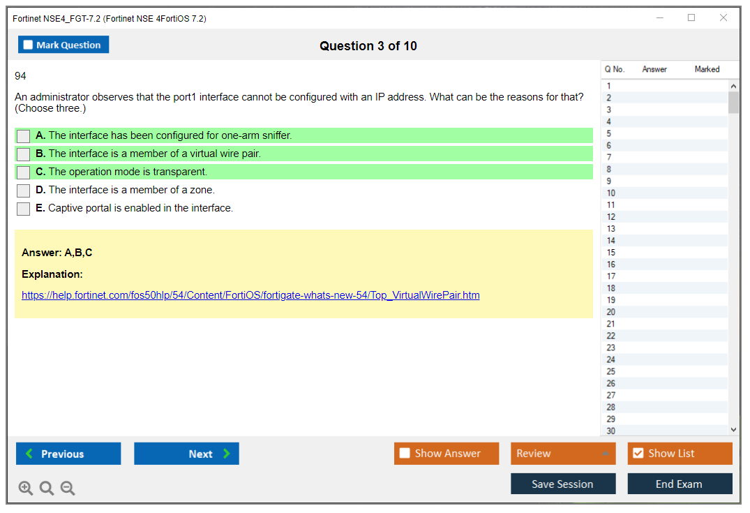 Fortinet NSE4_FGT-7.2 Fortinet NSE 4 - FortiOS 7.2 Practice test exam simulator test engine exam dumps questions answers Image 3