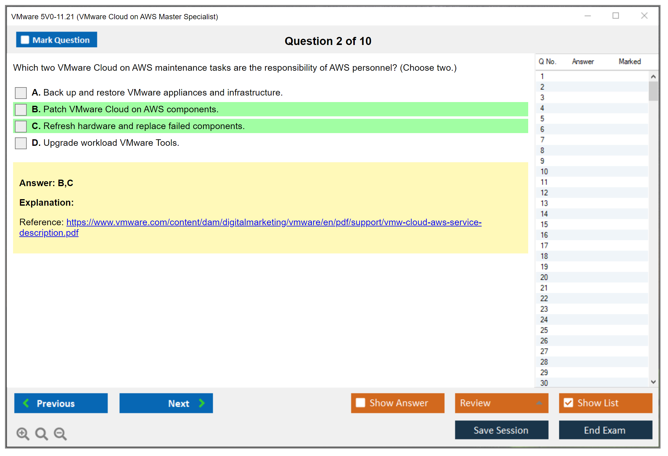 VMware 5V0-11.21 VMware Cloud on AWS Master Specialist Practice test exam simulator test engine exam dumps questions answers Image 2