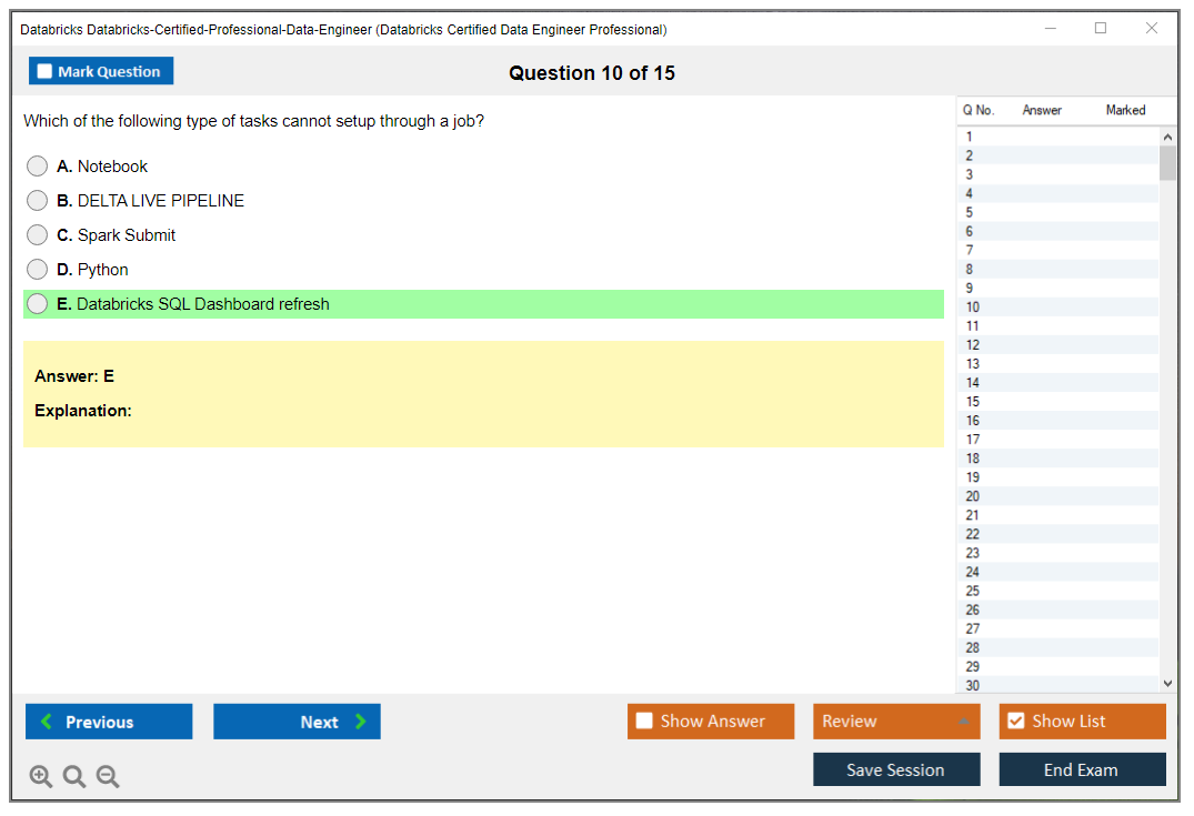 Databricks Databricks-Certified-Professional-Data-Engineer Databricks Certified Data Engineer Professional Exam Practice test exam simulator test engine exam dumps questions answers Image 10