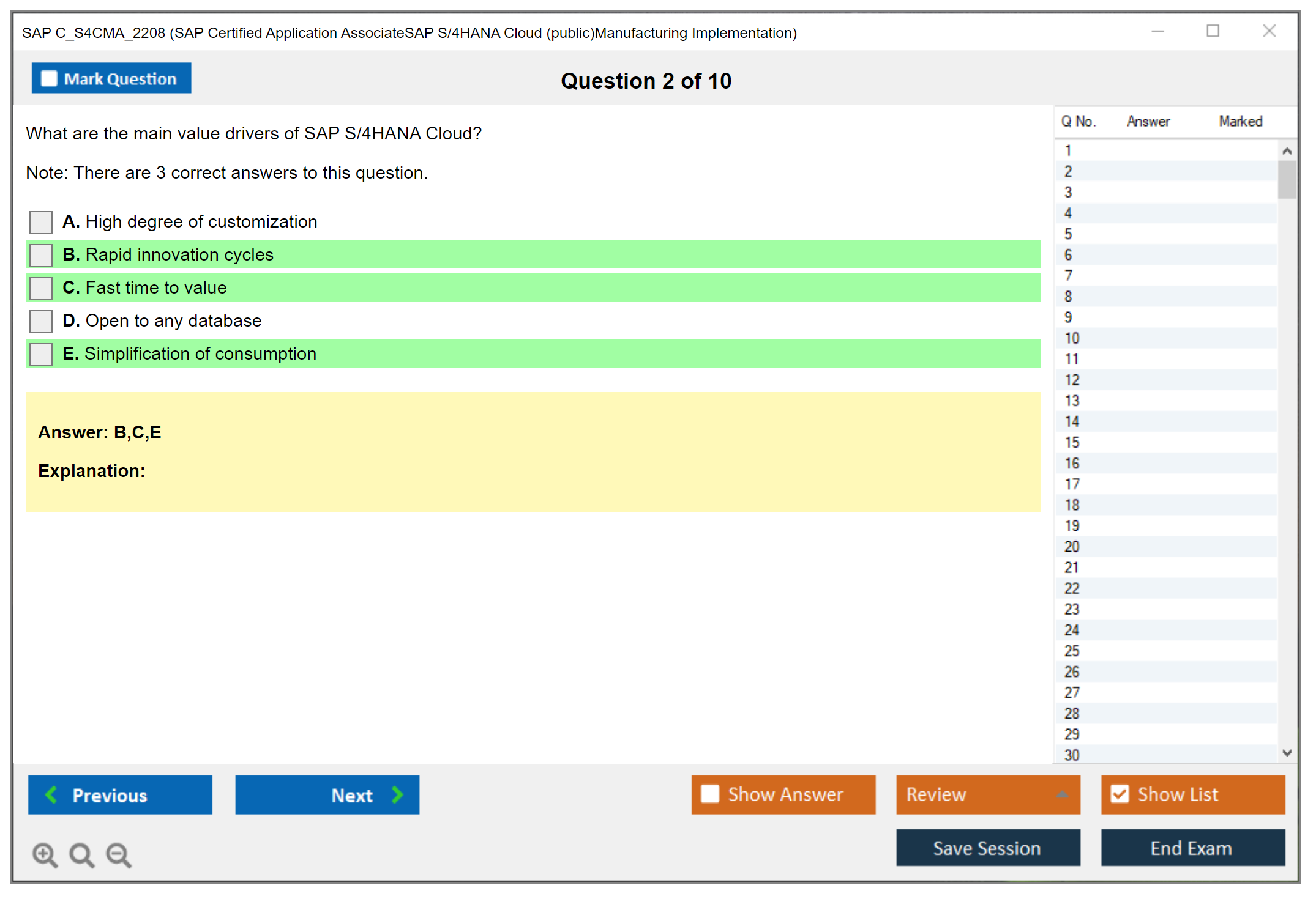 SAP C_S4CMA_2208 SAP Certified Application AssociateSAP S/4HANA Cloud (public)Manufacturing Implementation Practice test exam simulator test engine exam dumps questions answers Image 2