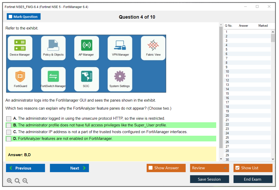 Fortinet NSE5_FMG-6.4 Fortinet NSE 5 - FortiManager 6.4 Practice test exam simulator test engine exam dumps questions answers Image 4
