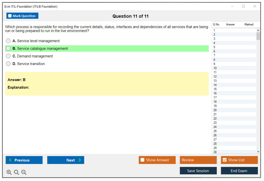 Exin ITIL-Foundation ITIL Foundation Certification - IT Service Management Practice test exam simulator test engine exam dumps questions answers Image 11