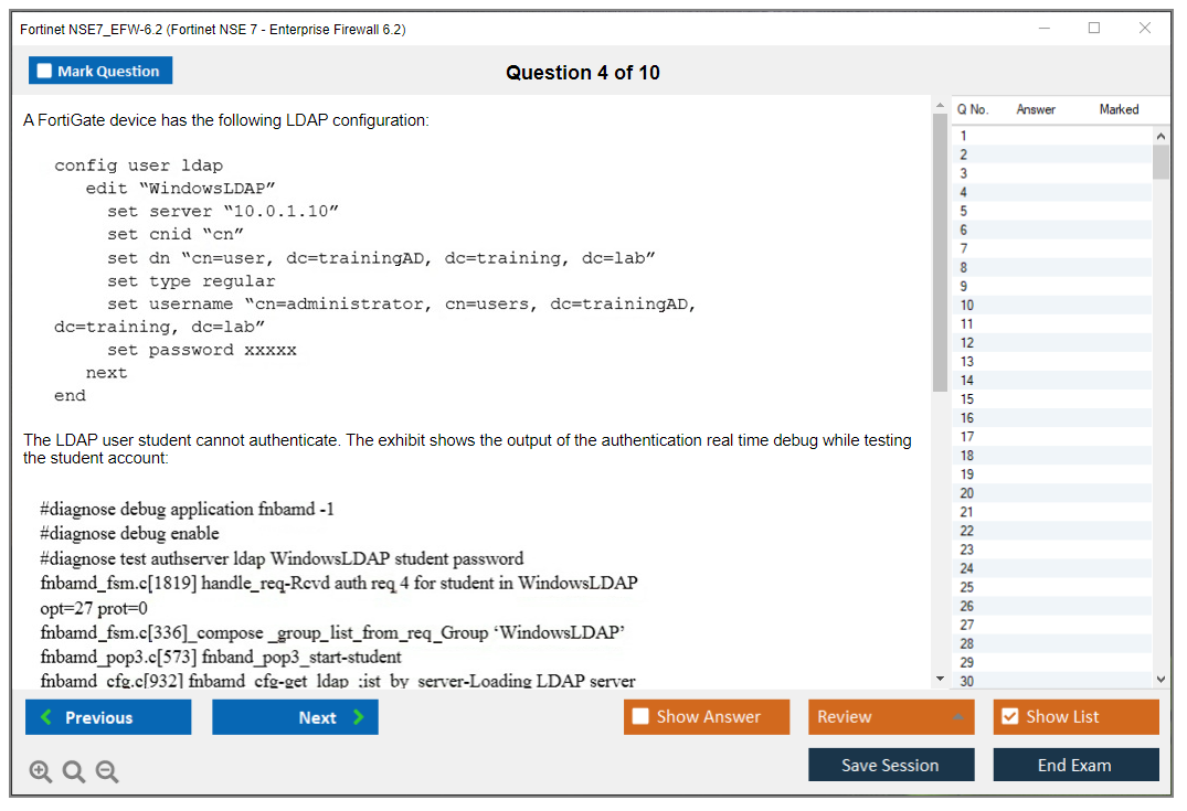 Fortinet NSE7_EFW-6.2 Fortinet NSE 7 - Enterprise Firewall 6.2 Practice test exam simulator test engine exam dumps questions answers Image 4