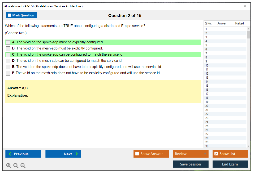 Alcatel-Lucent 4A0-104 Alcatel-Lucent Services Architecture Practice test exam simulator test engine exam dumps questions answers Image 2