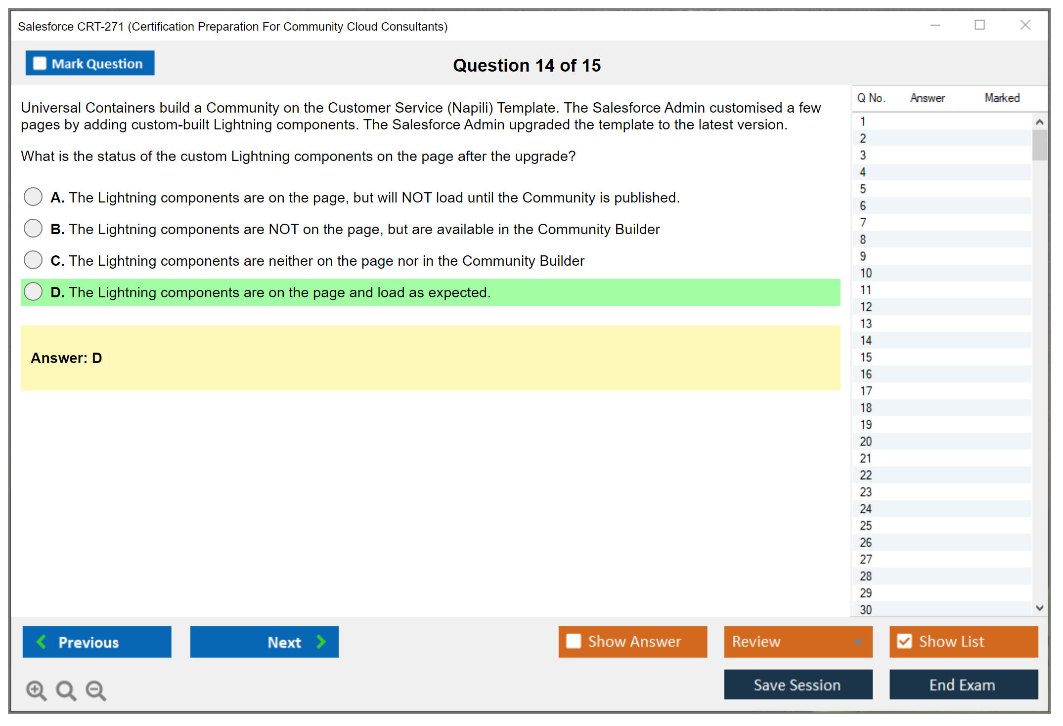 Salesforce CRT-271 Salesforce Certification Preparation For Community Cloud Consultants Practice test exam simulator test engine exam dumps questions answers Image 14