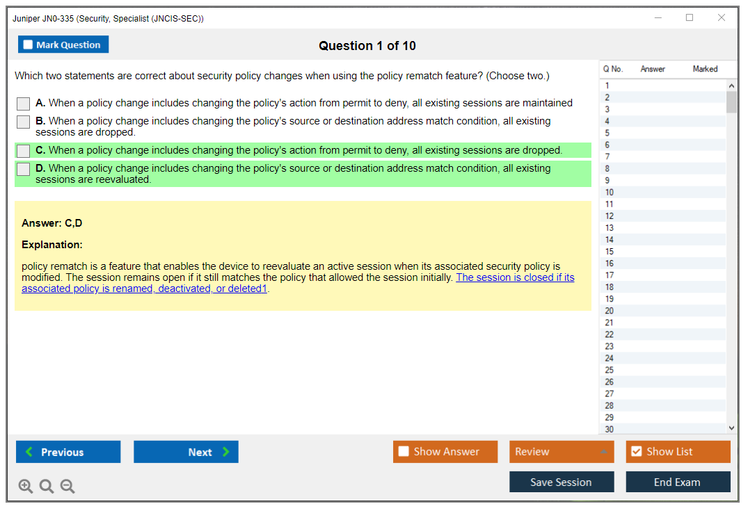Juniper JN0-335 Security, Specialist (JNCIS-SEC) Practice test exam simulator test engine exam dumps questions answers Image 1
