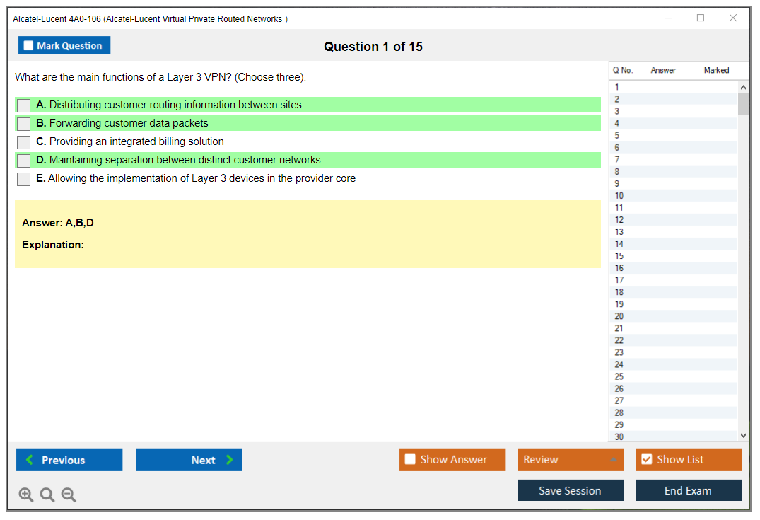 Alcatel-Lucent 4A0-106 Nokia Virtual Private Routed Networks Practice test exam simulator test engine exam dumps questions answers Image 1