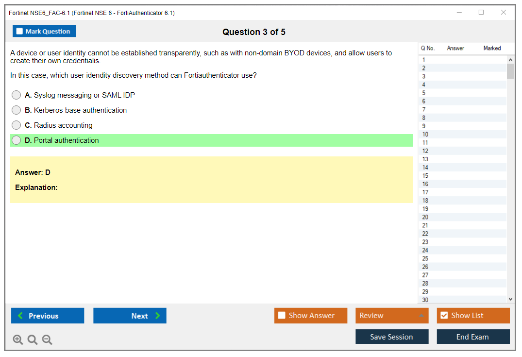 Fortinet NSE6_FAC-6.1 Fortinet NSE 6 - FortiAuthenticator 6.1 Practice test exam simulator test engine exam dumps questions answers Image 3