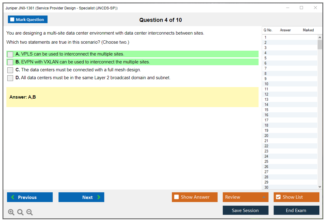 Juniper JN0-1361 Service Provider Design - Specialist (JNCDS-SP) Practice test exam simulator test engine exam dumps questions answers Image 4
