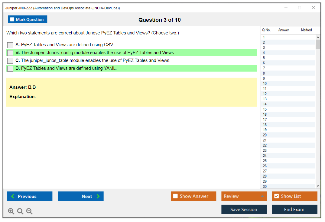 Juniper JN0-222 Automation and DevOps Associate (JNCIA-DevOps) Practice test exam simulator test engine exam dumps questions answers Image 3